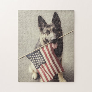 German Shepherd With US Flag Puzzle