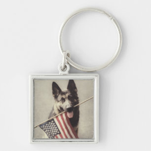 German Shepherd With US Flag Schlüsselanhänger