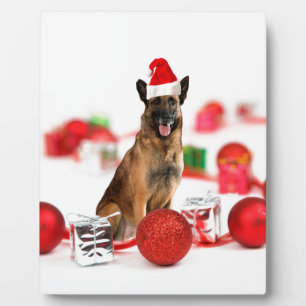 German Shepherdog w Christmas Gifts Weihnachtsmann Fotoplatte
