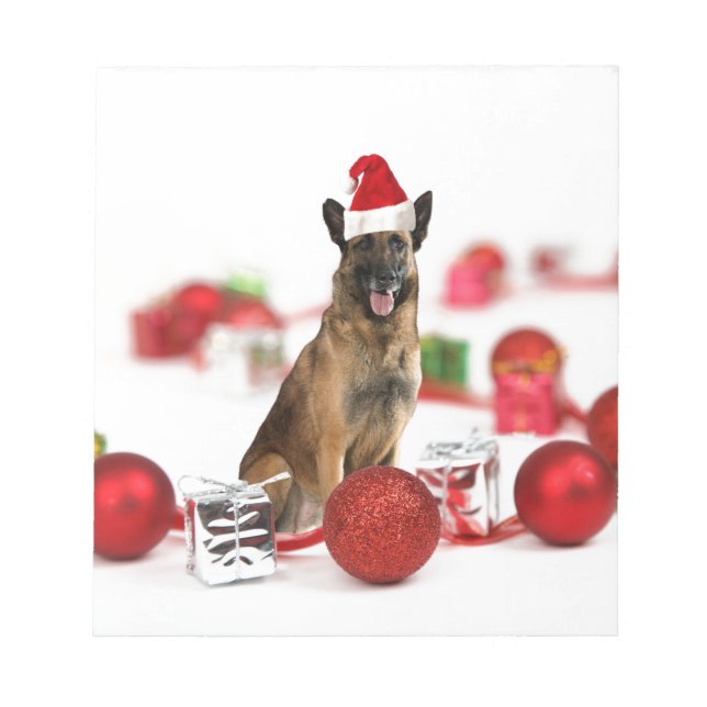 German Shepherdog w Christmas Gifts Weihnachtsmann Notizblock (Vorderseite)