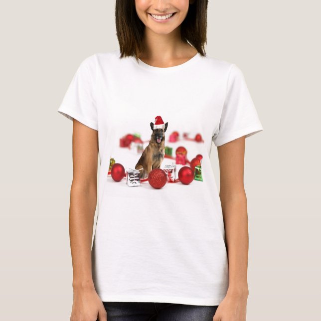 German Shepherdog w Christmas Gifts Weihnachtsmann T-Shirt (Vorderseite)