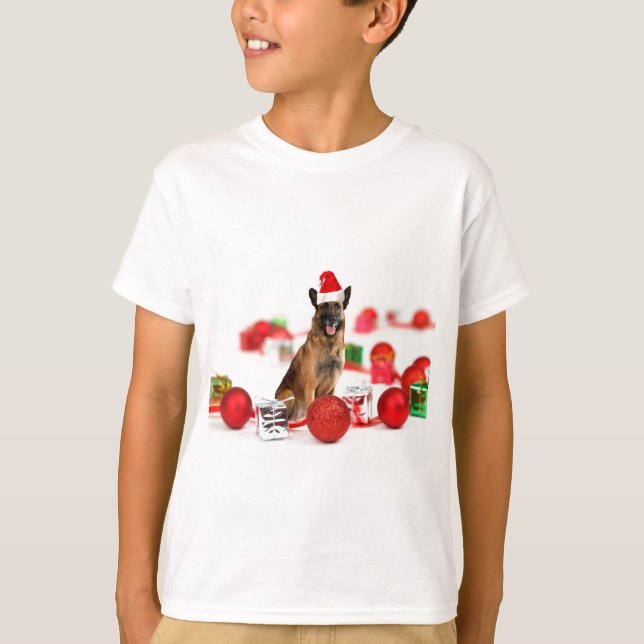 German Shepherdog w Christmas Gifts Weihnachtsmann T-Shirt (Vorderseite)