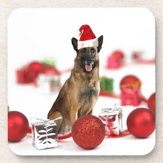 German Shepherdog w Christmas Gifts Weihnachtsmann Untersetzer (Vorderseite)