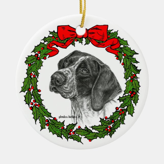 German Shorthair Pointer Art von Glenda S. Harlan Keramik Ornament (Vorne)