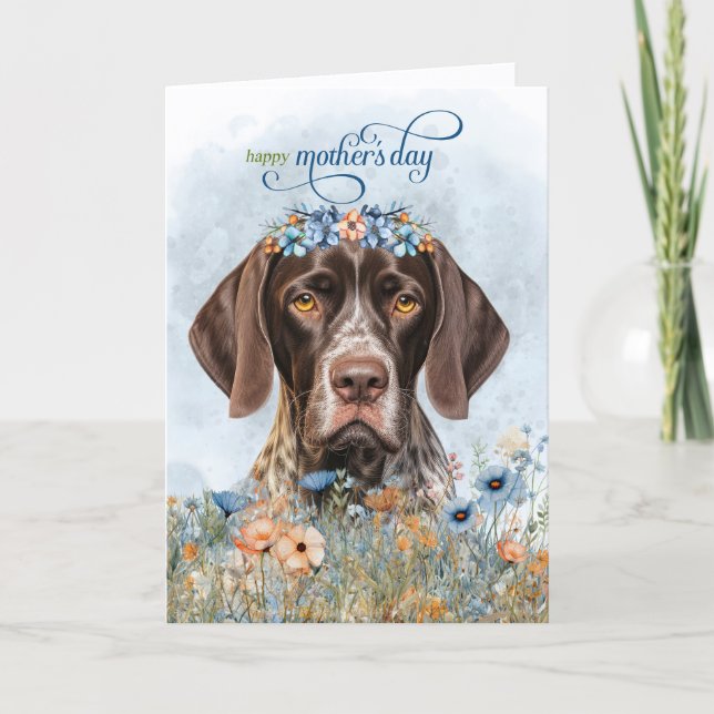 German Shorthair Pointer Wildflowers Mother's Day Feiertagskarte (Vorderseite)