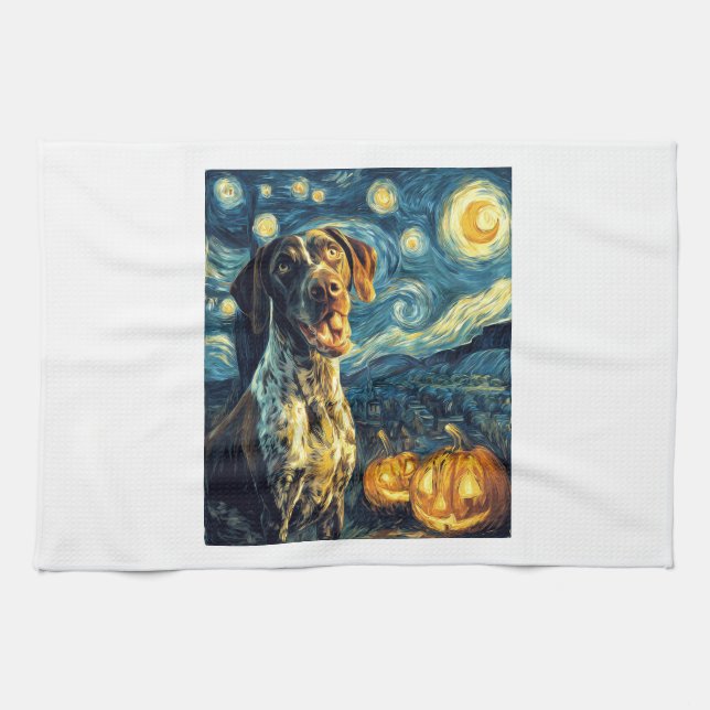 German Shorthaired Pointer 2 Cute Dog Halloween Ja Geschirrtuch (Horizontal)