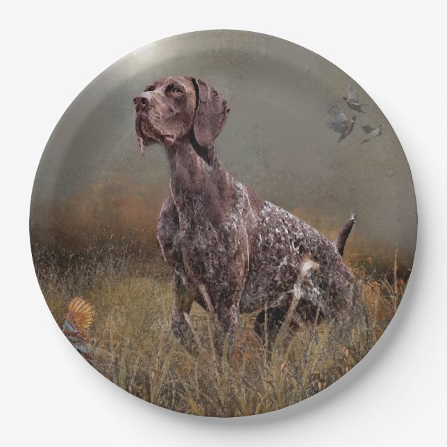 German Shorthaired Pointer , Deutsch Kurzhaar Tape Pappteller (Vorderseite)