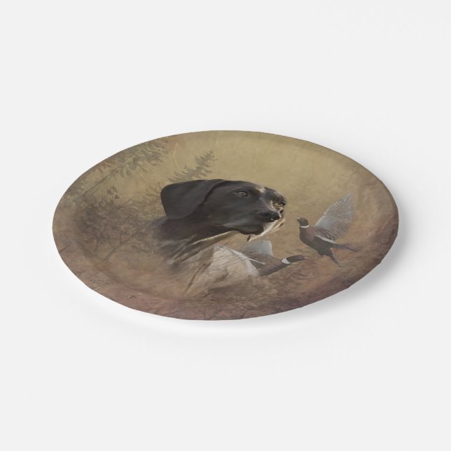 German Shorthaired Pointer , Deutsch Kurzhaar Tape Pappteller (Schrägansicht)