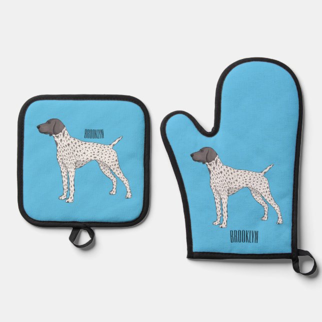 German Shorthaired Pointer dog cartoon Ofenhandschuh & Topflappen-Set (Vorderseite)
