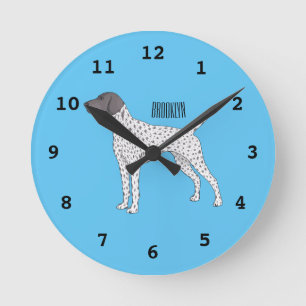 German Shorthaired Pointer dog cartoon Runde Wanduhr