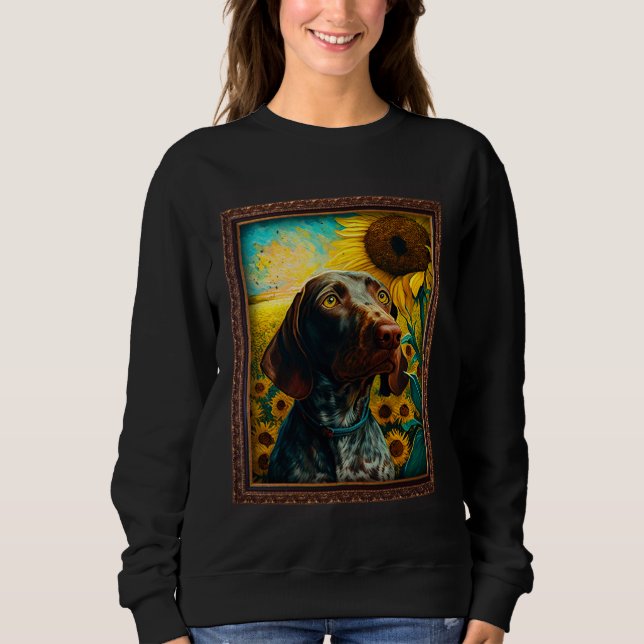 German Shorthaired Pointer Painting Sunflower Flow Sweatshirt (Vorderseite)