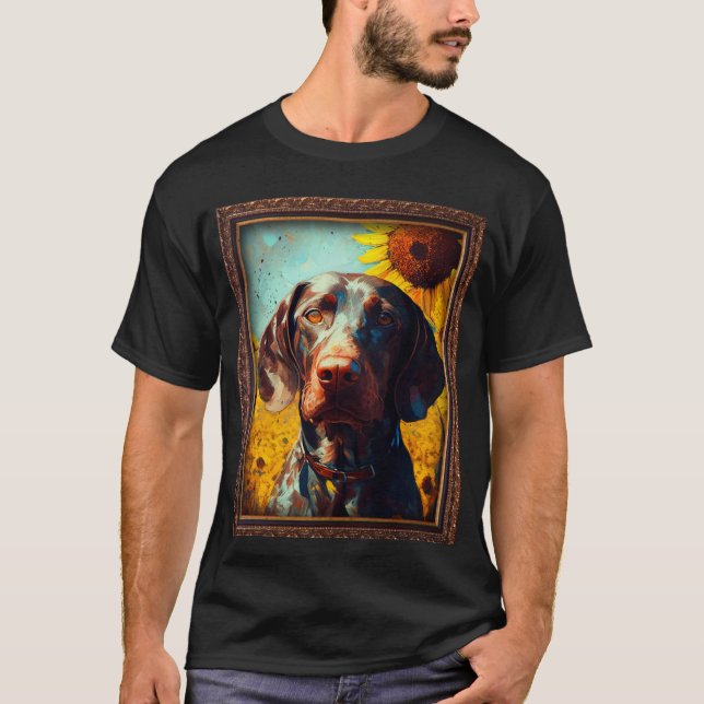 German Shorthaired Pointer Painting Sunflower Flow T-Shirt (Vorderseite)