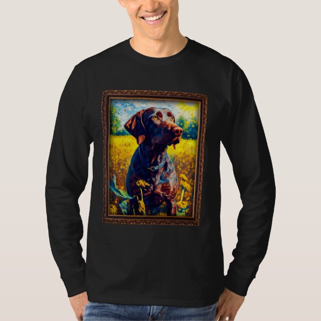 German Shorthaired Pointer Painting Sunflower Flow T-Shirt (Vorderseite)