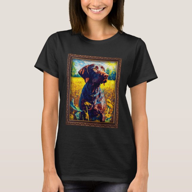 German Shorthaired Pointer Painting Sunflower Flow T-Shirt (Vorderseite)