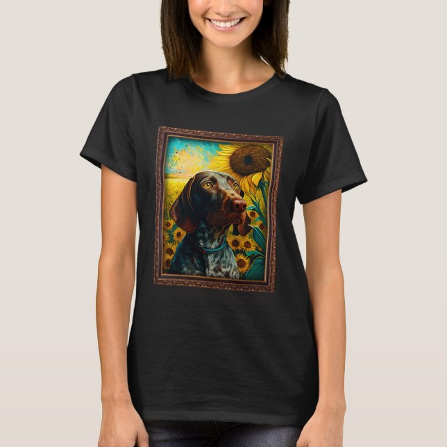 German Shorthaired Pointer Painting Sunflower Flow T-Shirt (Vorderseite)
