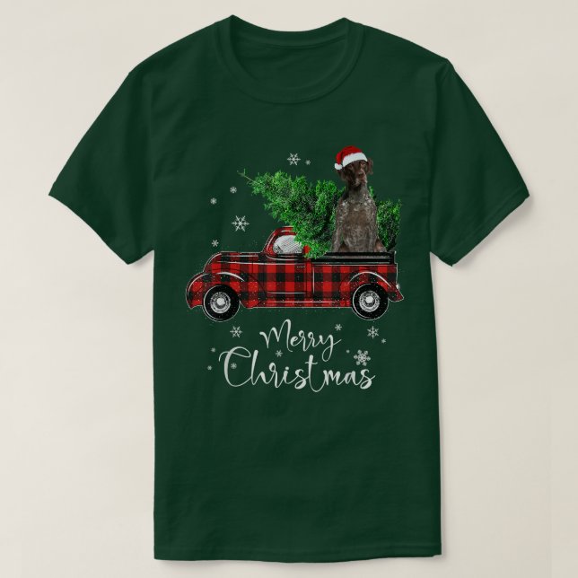 German Shorthaired Pointer Ride Red Truck Christma T-Shirt (Design vorne)