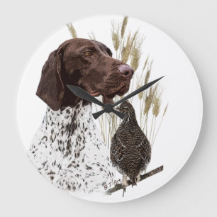 German Shorthaired Pointers (GSP) Postcard Coffee  Große Wanduhr