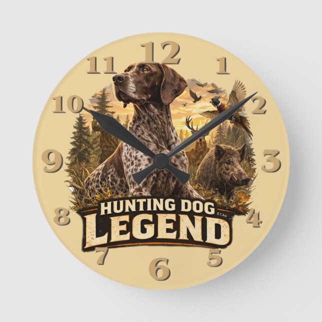 German Shorthaired Pointers  Runde Wanduhr (Vorderseite)