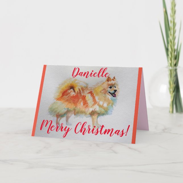 German Spitz Dog Watercolor pet Christmas Card Karte (Vorderseite)