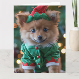 German Spitz Elf Welpe Christmas Card Karte