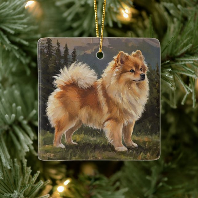 German Spitz Keramikornament (Baum)