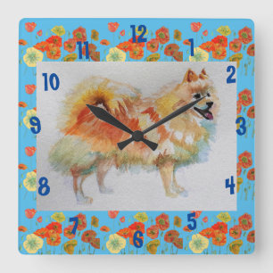 German Spitz Pomeranian Dog dogs Childs Room Clock Quadratische Wanduhr
