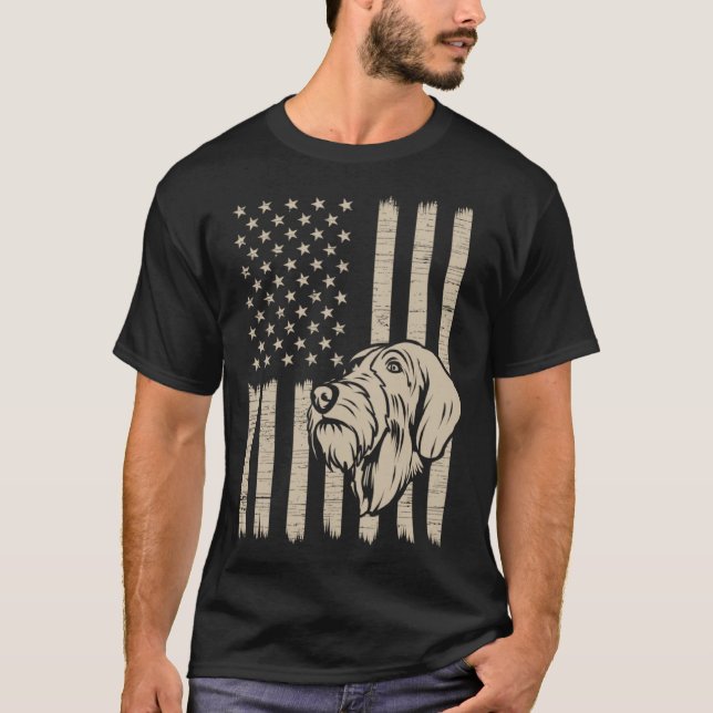 German Wirehaired Pointer American USA Flag T-Shirt (Vorderseite)