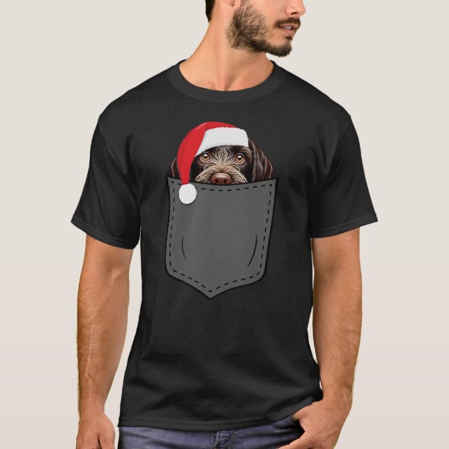 German Wirehaired Pointer Dog Hat Christmas Pocket T-Shirt (Vorderseite)