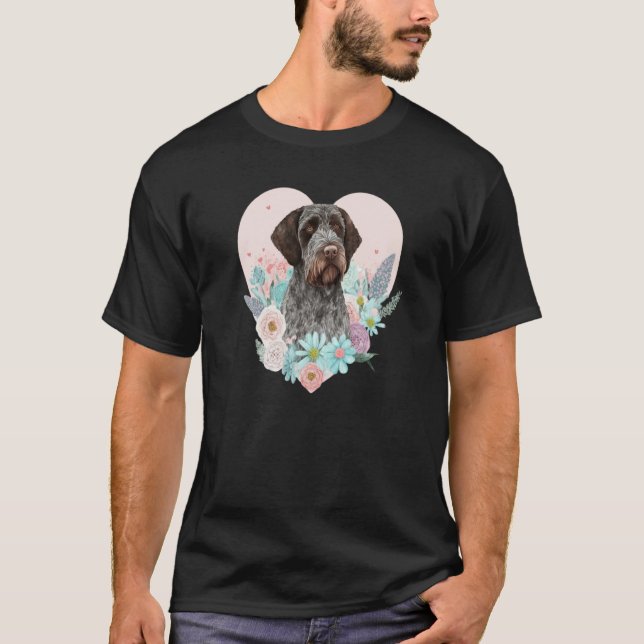 German Wirehaired Pointer Mom Valentines Day Flora T-Shirt (Vorderseite)