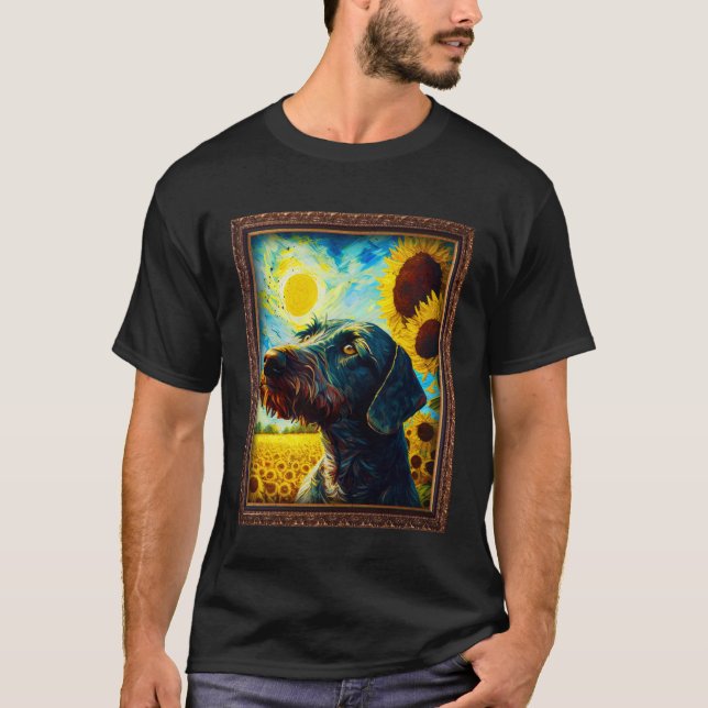 German Wirehaired Pointer Painting Sunflower Flowe T-Shirt (Vorderseite)