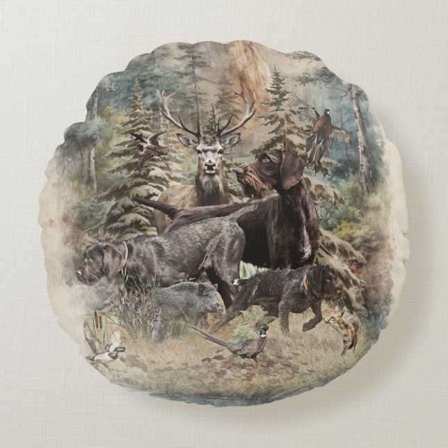 German Wirehaired Pointer Rundes Kissen (Vorderseite)