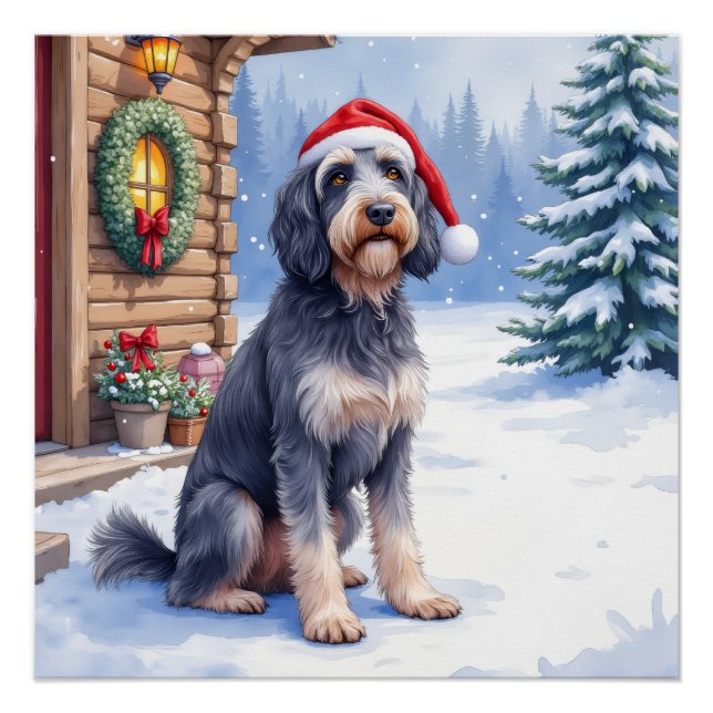 German Wirehaired Pointer Snowy Lodge Santa Hat Poster (Vorderseite)