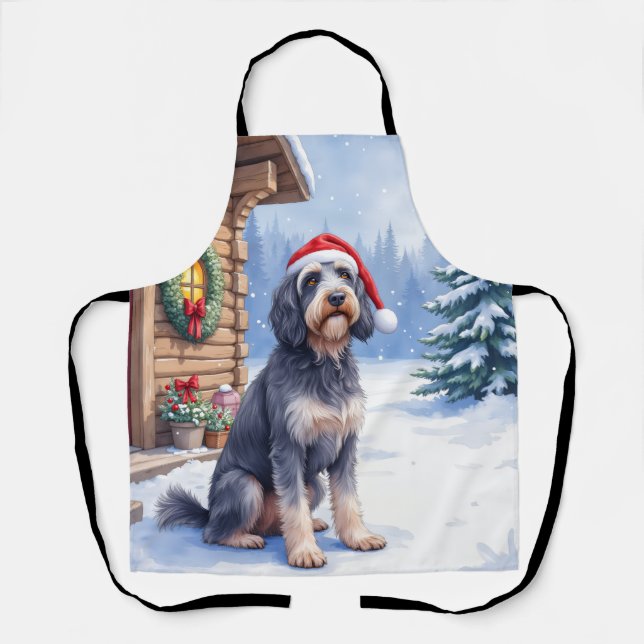 German Wirehaired Pointer Snowy Lodge Santa Hat Schürze (Vorderseite)
