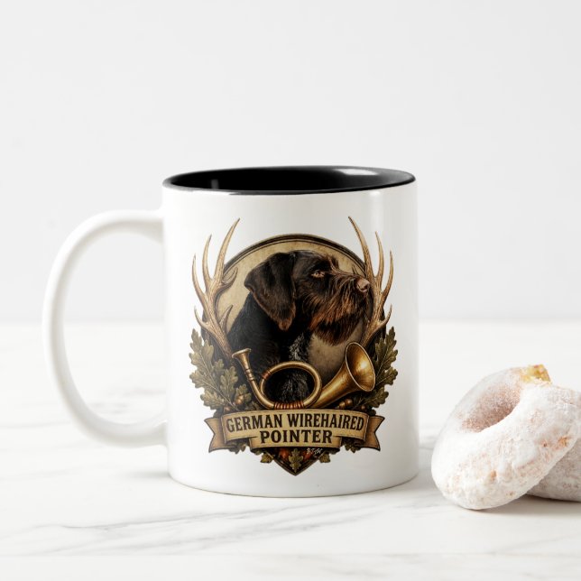 German Wirehaired Pointer Zweifarbige Tasse (Mit Donut)