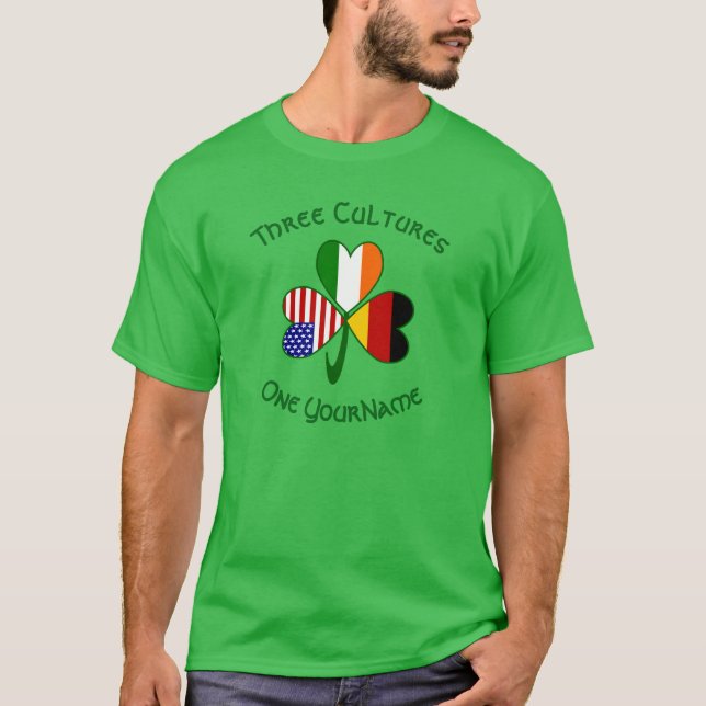 Germany Ireland USA Shamrock Flag Personalized T-Shirt (Vorderseite)