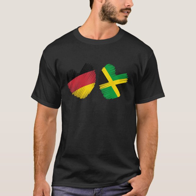 Germany Jamaica Heart German Flag Jamaican Flag Gr T-Shirt (Vorderseite)