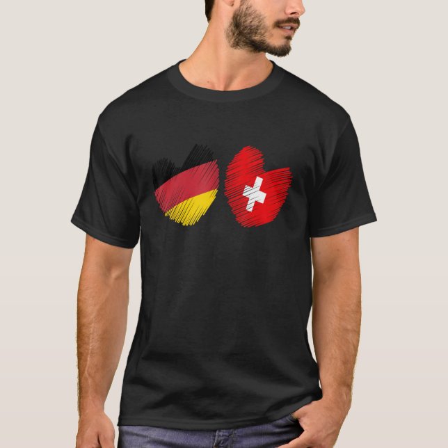 Germany Switzerland Heart German Flag Swiss Flag H T-Shirt (Vorderseite)