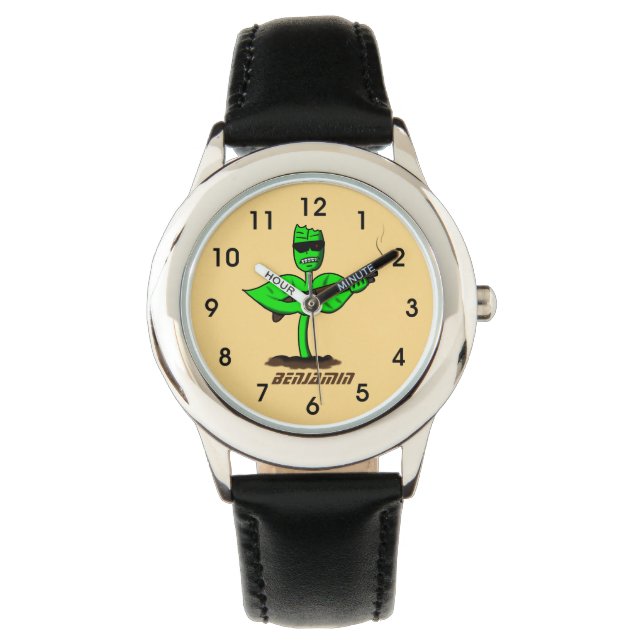 Germinator Cyborg Pflanze lustiger Cartoon Armbanduhr (Vorderseite)