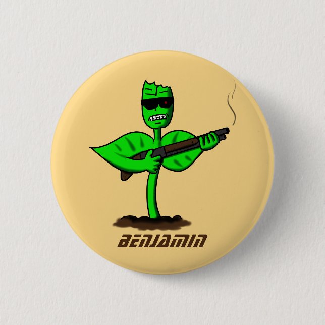 Germinator Cyborg Pflanze lustiger Cartoon Button (Vorderseite)