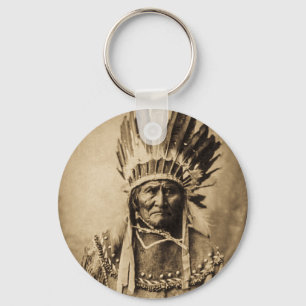Geronimo in HauptkleiderVintagem PorträtSepia Schlüsselanhänger