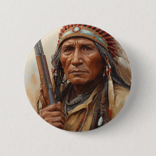Geronimo Indianischer Häuptling Krieger Portrait Button