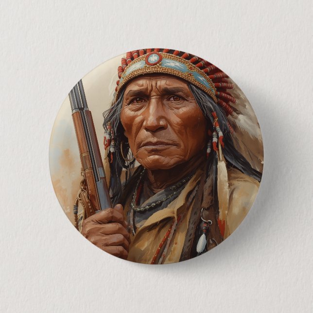 Geronimo Indianischer Häuptling Krieger Portrait Button (Vorderseite)