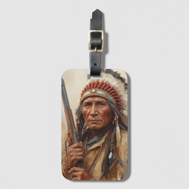 Geronimo Indianischer Häuptling Krieger Portrait Gepäckanhänger (Vorderseite Vertikal)