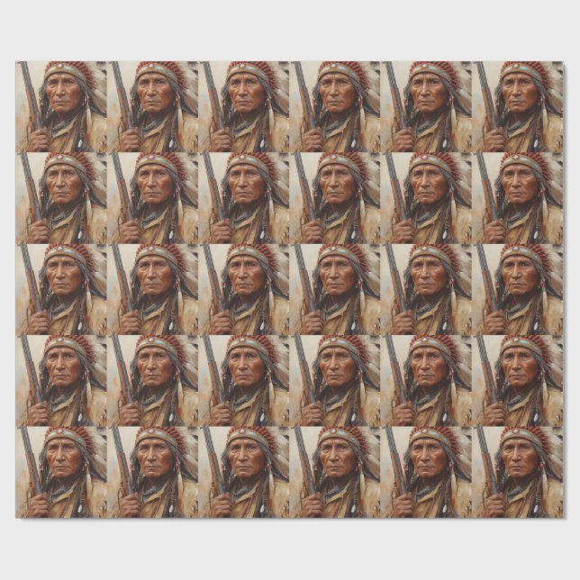 Geronimo Indianischer Häuptling Krieger Portrait Geschenkpapier (Flach)