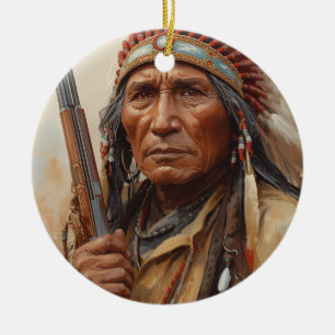 Geronimo Indianischer Häuptling Krieger Portrait Keramik Ornament