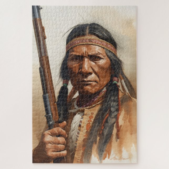 Geronimo Indianischer Häuptling Krieger Portrait Puzzle (Vertikal)
