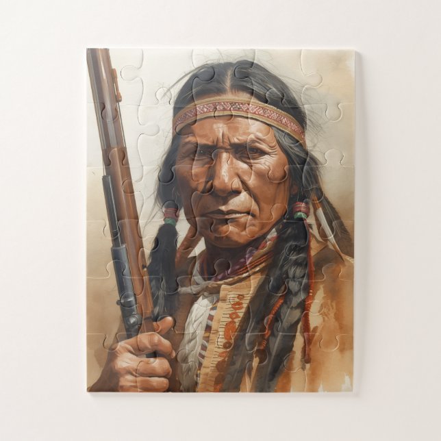 Geronimo Indianischer Häuptling Krieger Portrait Puzzle (Vertikal)