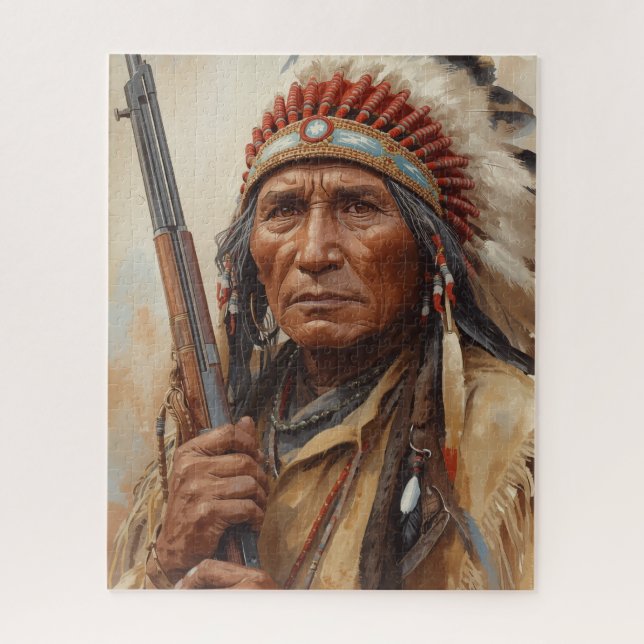 Geronimo Indianischer Häuptling Krieger Portrait Puzzle (Vertikal)