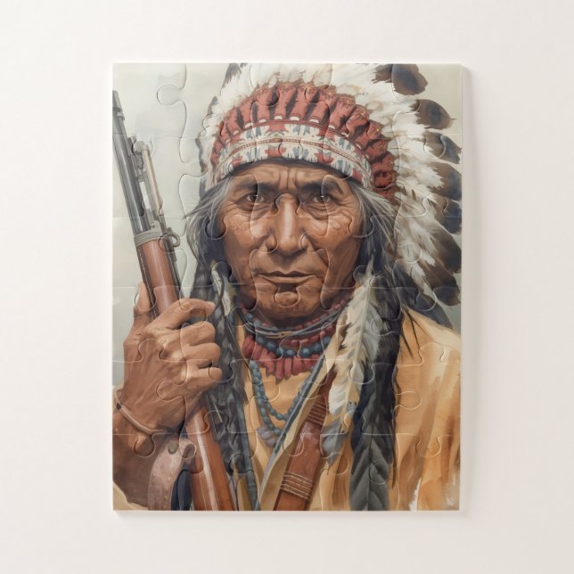 Geronimo Indianischer Häuptling Krieger Portrait Puzzle (Vertikal)