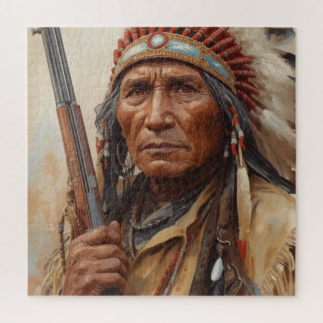 Geronimo Indianischer Häuptling Krieger Portrait Puzzle (Vertikal)